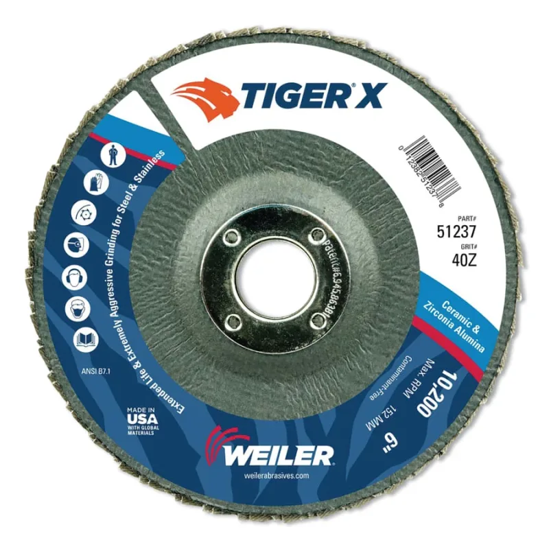Tiger® X Flap Disc, Type 29, 6 in, 40 Grit, 7/8 in Arbor