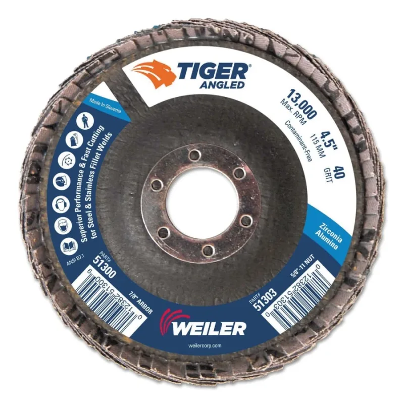 Tiger Angled Flap Disc, 7/8 in, 40 Grit, 10 per Box
