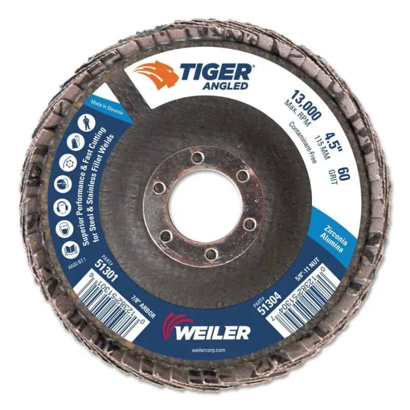 Tiger Angled Flap Disc, 7/8 in, 60 Grit, 10 per Box