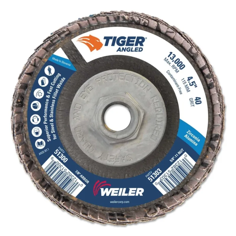 Tiger Angled Flap Disc, 5/8 in - 11, 40 Grit, 10 per Box