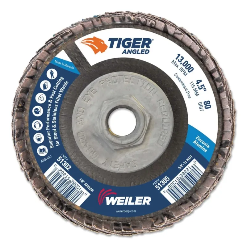 Tiger Angled Flap Disc, 5/8 in - 11, 80 Grit, 10 per Box