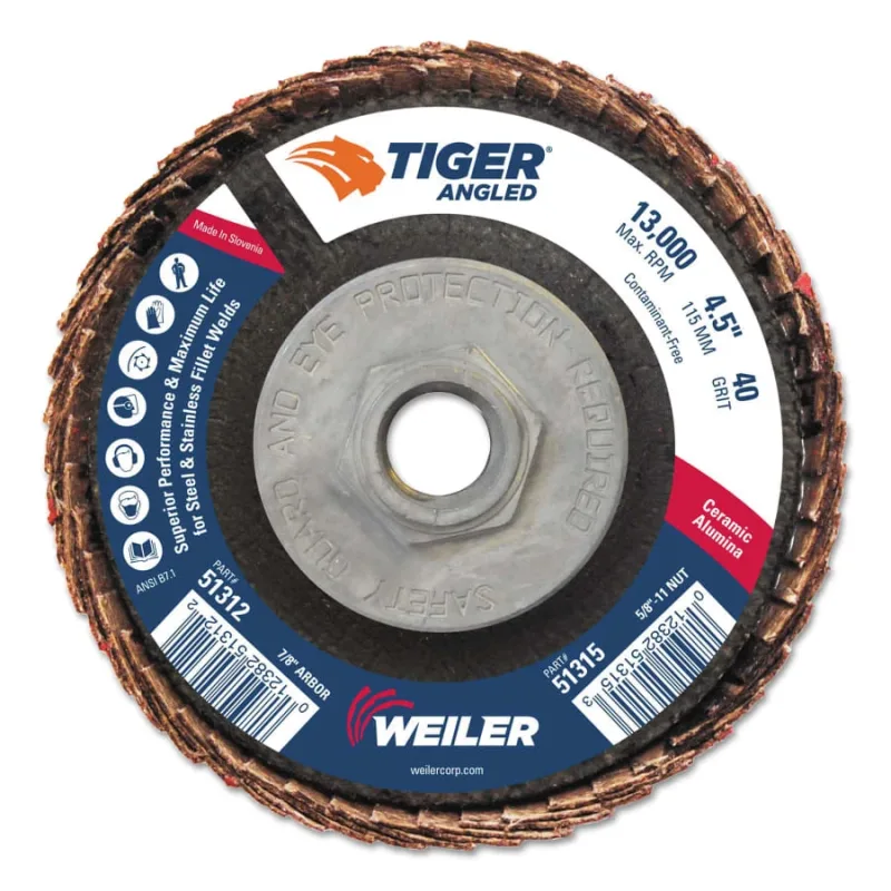 Tiger Angled Flap Disc, 5/8 in - 11, 40 Grit, 10 per Box