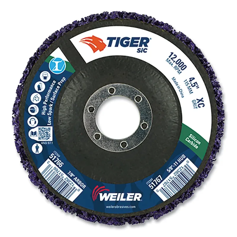 Tiger® Strip Disc, 4.5 in dia, 7/8 in Arbor, X-Coarse, 12000 RPM, Silicon Carbide, Purple