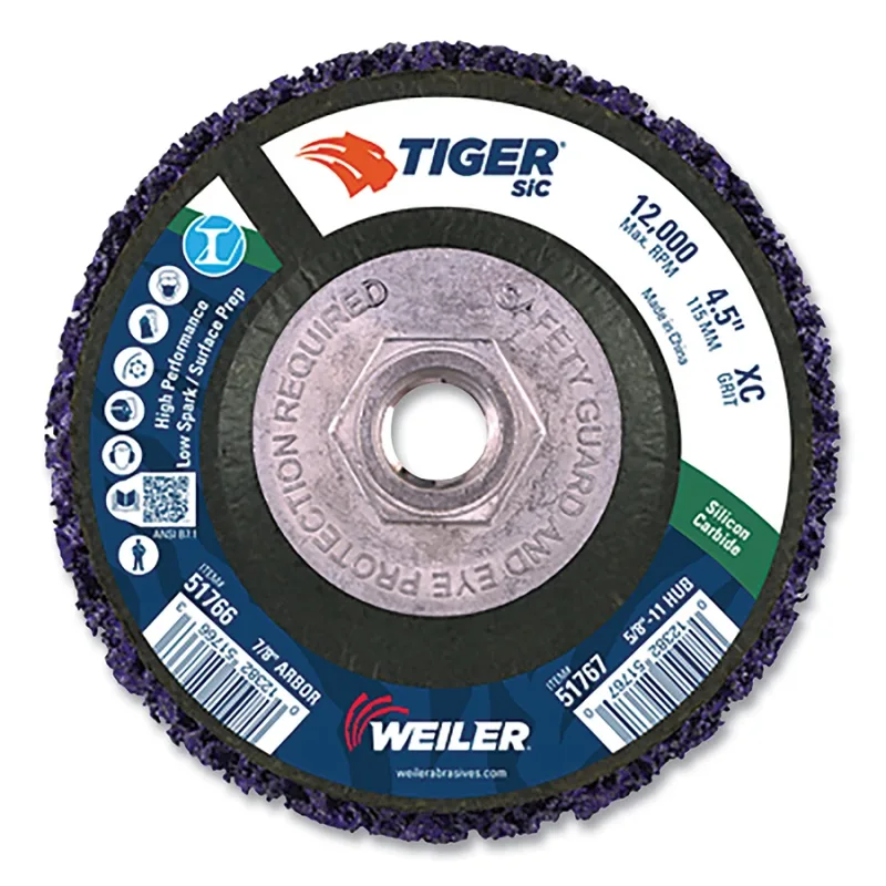 Tiger® Strip Disc, 4.5 in dia, 5/8 in - 11 UNC Nut, X-Coarse, 12000 RPM, Silicon Carbide, Purple