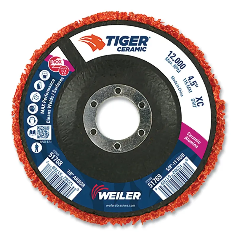 Tiger® Strip Disc, 4.5 in dia, 7/8 in Arbor, X-Coarse, 12000 RPM, Ceramic, Orange