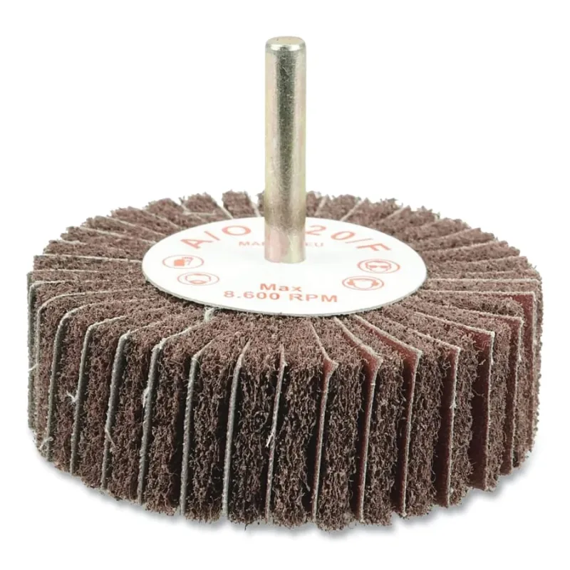 3 in x 1 in Non-Woven Stem-Mounted Interleaf Flap Wheel, 120AO, 1/4 in Stem