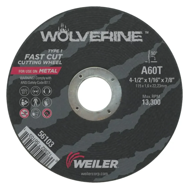 Wolverine® Die Grinder Cut-Off Wheel, Type 1, AO, 2 in dia x 3/8 in AH x 1/16 in Thick, 36T, 100 EA/CT