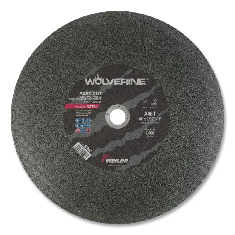 Wolverine® AO Type 1 Chop Saw Large Cutting Wheel, 14 in dia x 3/32 in, 1 in Arbor Hole, A46T