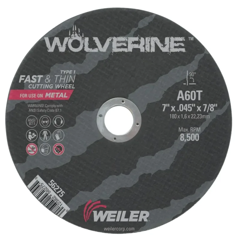 Wolverine® Angle Grinder Cut-Off Wheel, Type 1, AO, 7 in dia x 7/8 in AH x 0.045 in Thick, 60T, 1 EA/EA