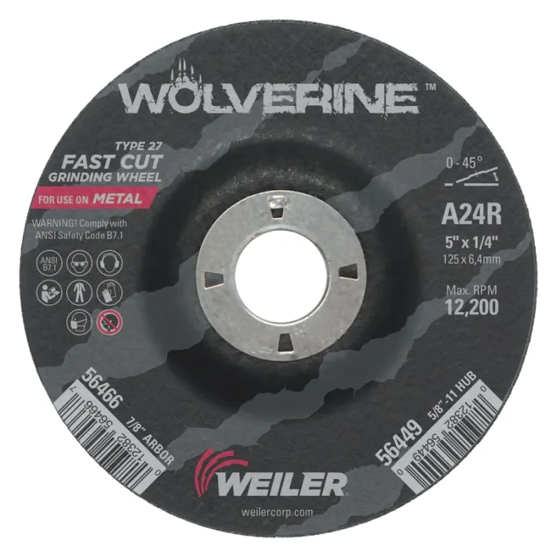 Wolverine® Grinding Wheel, 5 in dia x 7/8 in Arbor x 1/4 in Thick, AO, 24R