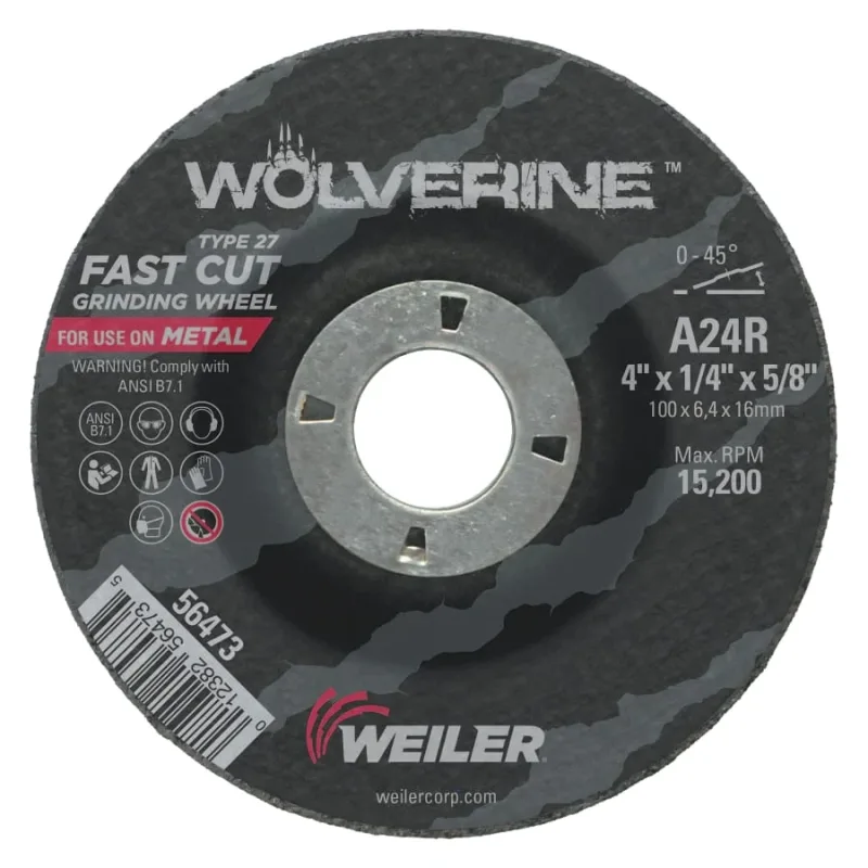 Wolverine® Grinding Wheel, 4 in dia x 5/8 in Arbor x 1/4 in Thick, AO, 24R
