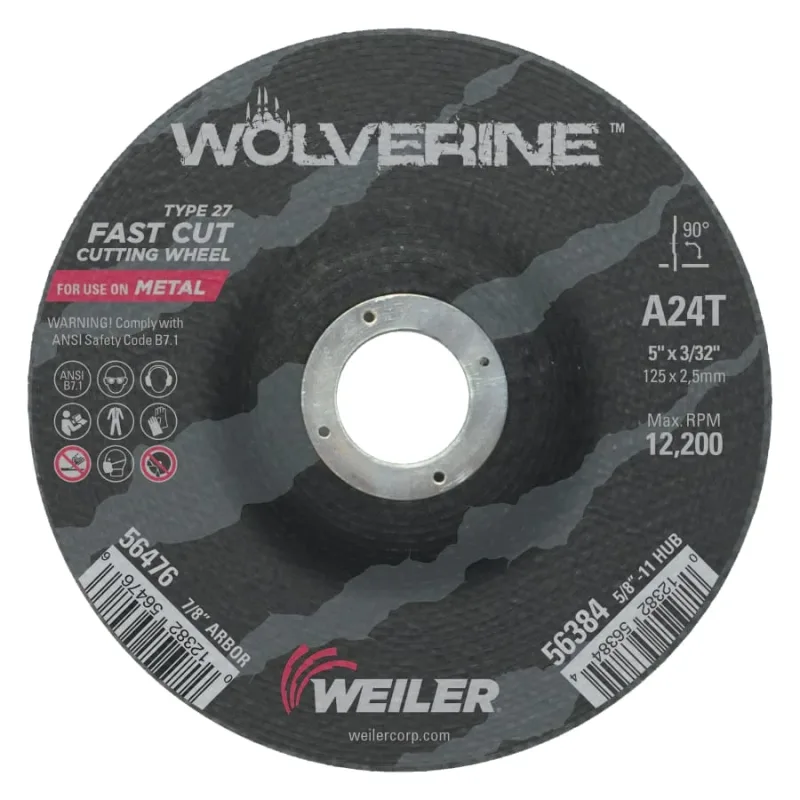 Wolverine® Angle Grinder Cutting Wheel, 5 in dia x 7/8 in Arbor x 5/32 in Thick, AO, 24T
