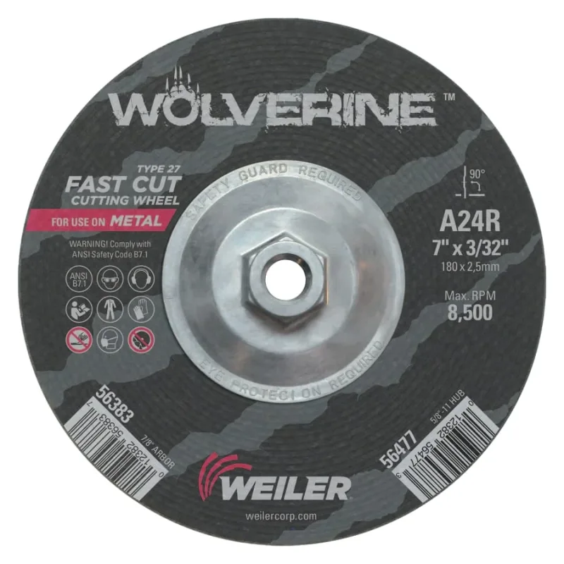 Wolverine® Angle Grinder Cutting Wheel, 7 in dia x 5/8 in-11 UNC Arbor x 3/32 in Thick, AO, 24R