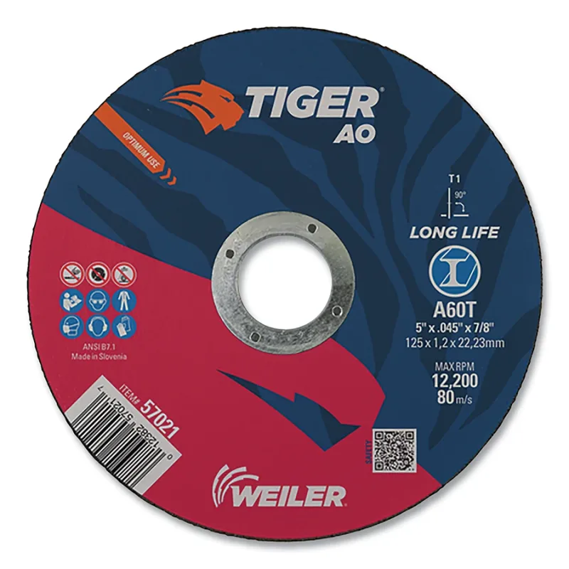 Tiger® AO Angle Grinder Cut-Off Wheel, 5 in dia x 0.045 in Thick, 7/8 in Arbor, A60T, Type 1