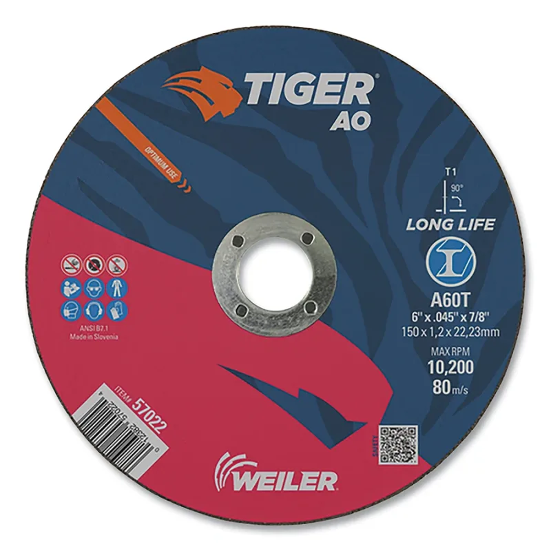 Tiger® AO Angle Grinder Cut-Off Wheel, 6 in dia x 0.045 in Thick, 7/8 in Arbor, A60T, Type 1