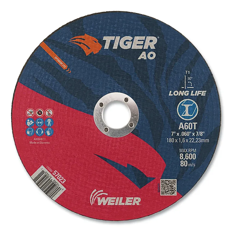 Tiger® AO Angle Grinder Cut-Off Wheel, 7 in dia x 0.060 in Thick, 7/8 in Arbor, A60T, Type 1
