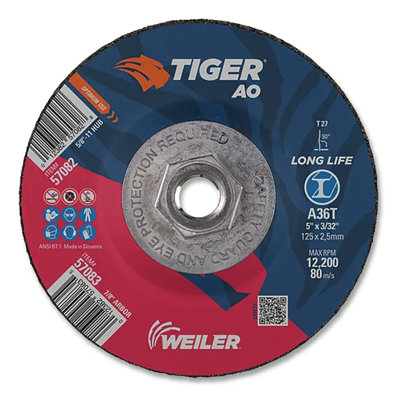 Tiger® AO Angle Grinder Cut-Off Wheel, 5 in dia x 0.045 in Thick, 7/8 in Arbor, A60T, Type 27