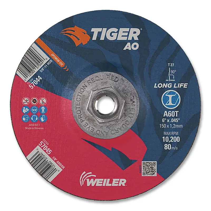 Tiger® AO Angle Grinder Cut-Off Wheel, 6 in dia x 0.045 in Thick, 5/8 in-11 UNC Arbor, A60T, Type 27