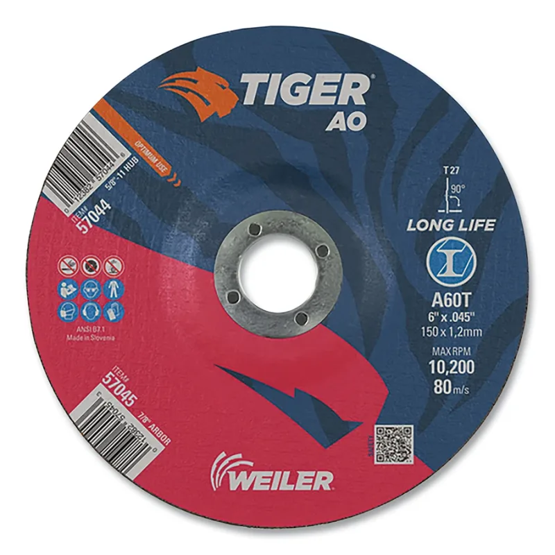 Tiger® AO Angle Grinder Cut-Off Wheel, 6 in dia x 0.045 in Thick, 7/8 in Arbor, A60T, Type 27