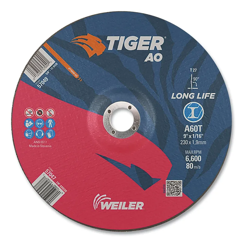 Tiger® AO Angle Grinder Cut-Off Wheel, 9 in dia x 1/16 in Thick, 7/8 in Arbor, A60T, Type 27