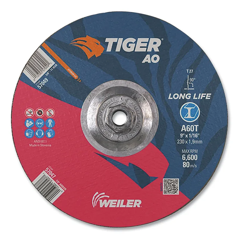 Tiger® AO Angle Grinder Cut-Off Wheel, 9 in dia x 1/16 in Thick, 5/8 in-11 UNC Arbor, A60T, Type 27