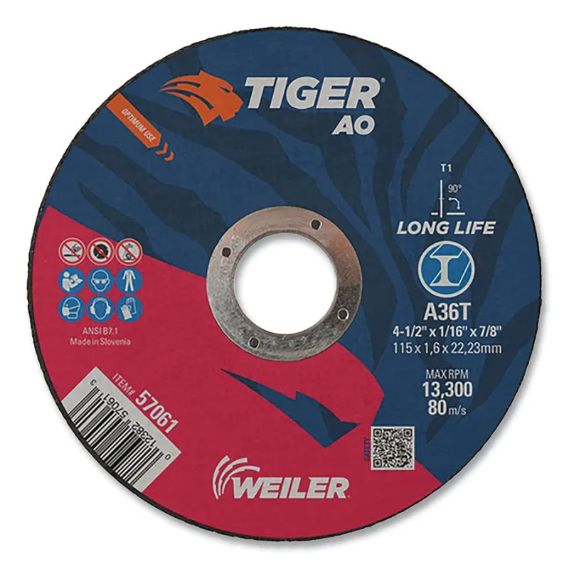 Tiger® AO Angle Grinder Cut-Off Wheel, 4-1/2 in dia x 1/16 in Thick, 7/8 in Arbor, A36T, Type 1