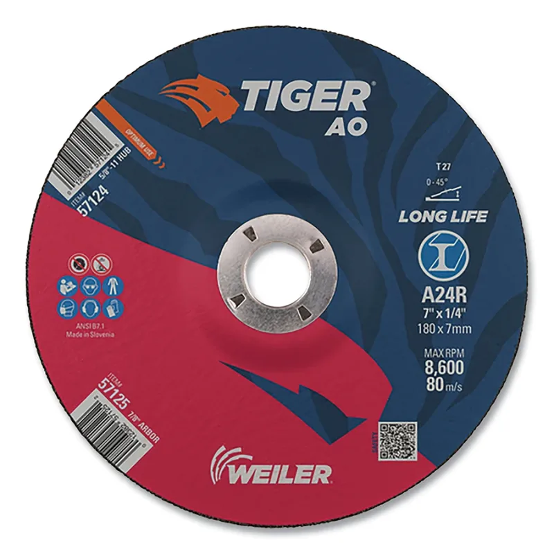 Tiger® A24T Long Life Depressed Center Die Grinder Cut-Off Wheel, 4 in Dia, 1/4 in Thick, 3/8 in Arbor