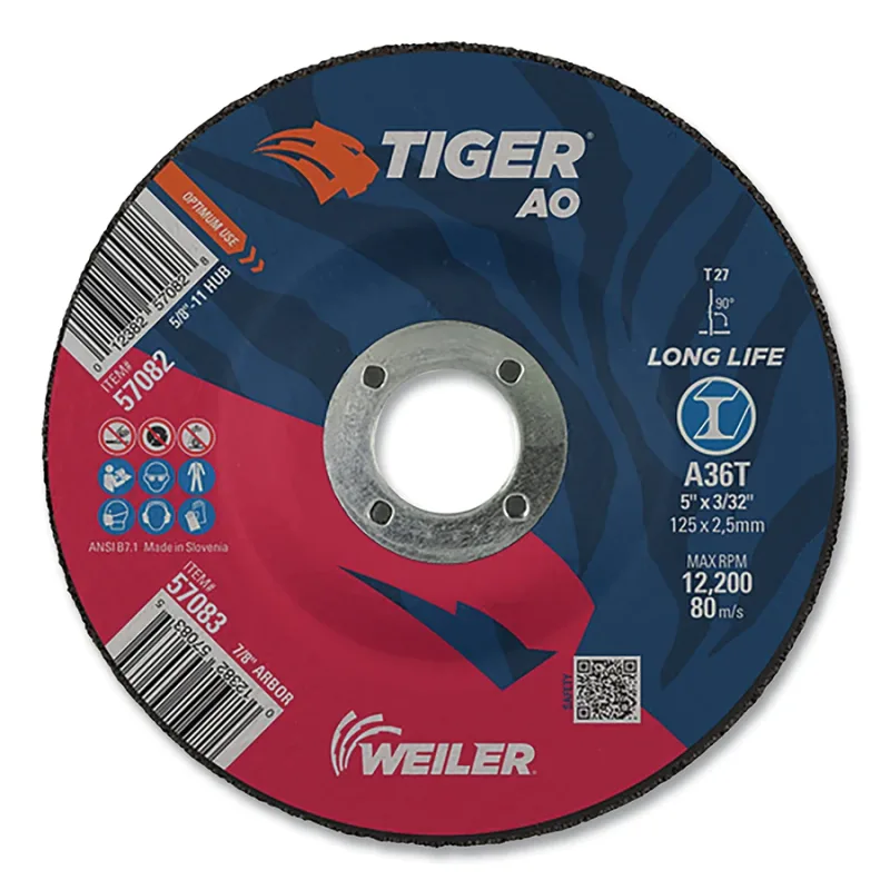 Tiger® AO Angle Grinder Cut-Off Wheel, 5 in dia x 3/32 in Thick, 7/8 in Arbor, A36S, Type 27