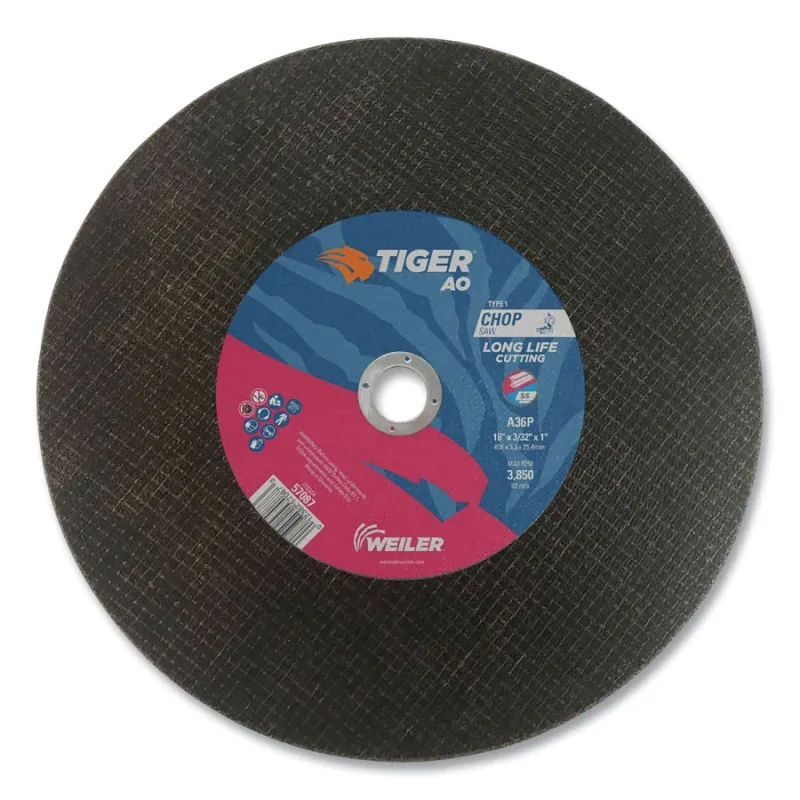 Tiger® AO Type 1 Chop Saw Large Cutting Wheel, 16 in dia x 3/32 in, 1 in Arbor Hole, A36R