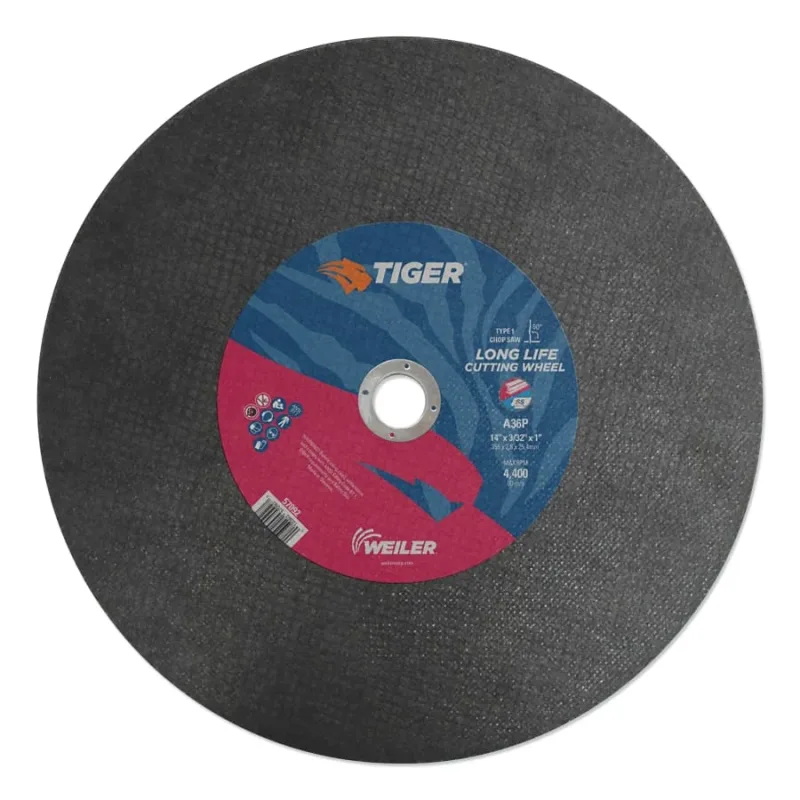 Tiger® AO Type 1 Chop Saw Large Cutting Wheel, 14 in dia x 3/32 in, 1 in Arbor Hole, A36T