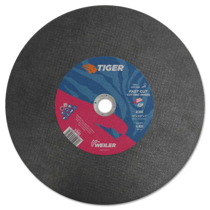 Tiger® AO Type 1 Chop Saw Large Cutting Wheel, 14 in dia x 3/32 in, 1 in Arbor Hole, A36R