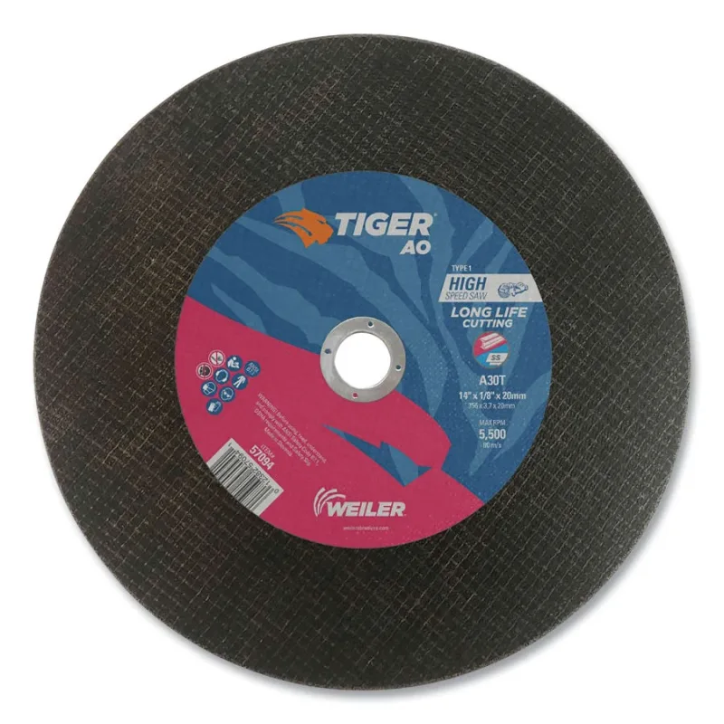 Tiger® AO Type 1 Large Chop Saw Cutting Wheel, 14 in dia x 1/8 in, 20 mm Arbor Hole, A30T
