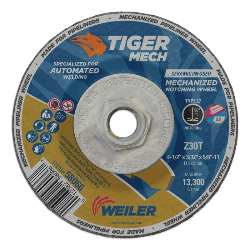 4-1/2 in X 3/32 in Tiger Mechanized Pipeliner, Z30T, Type 27, 5/8 in -11 Nut