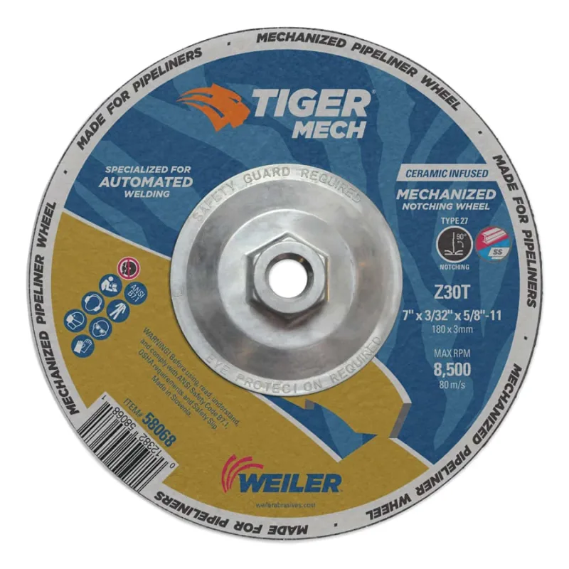 7 in X 3/32 in Tiger Mechanized Pipeliner, Z30T, Type 27, 5/8 in -11 Nut