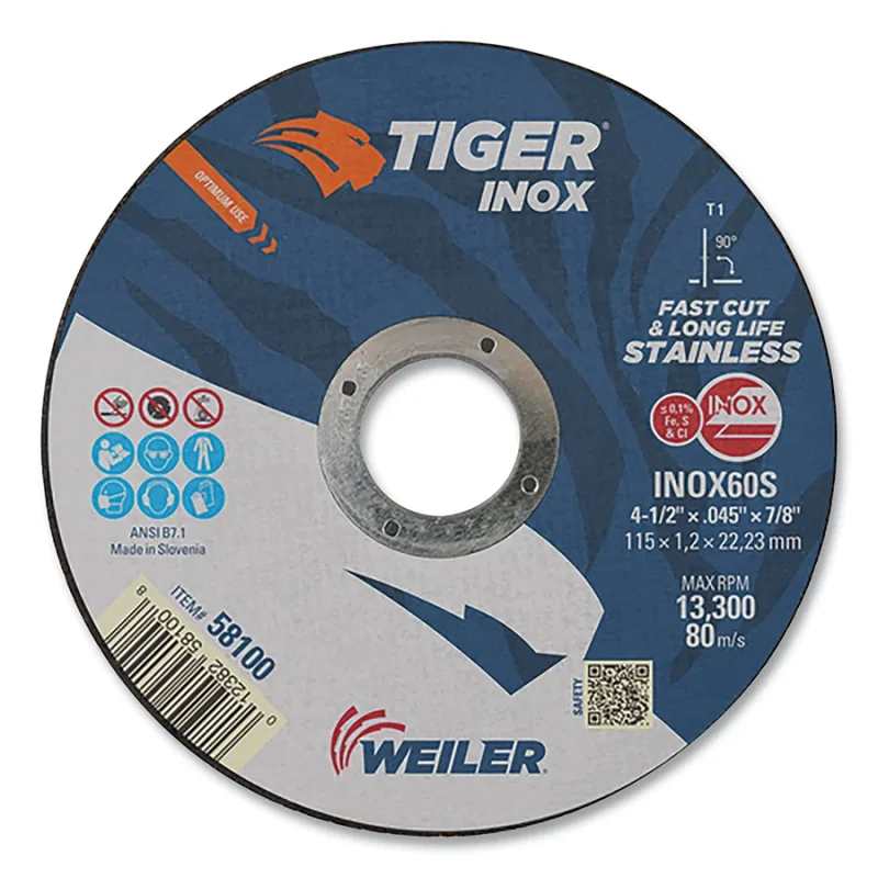 Tiger™ Inox Thin Cutting Wheel, 4-1/2 in Diameter, .045 in Thick, 7/8 in Arbor