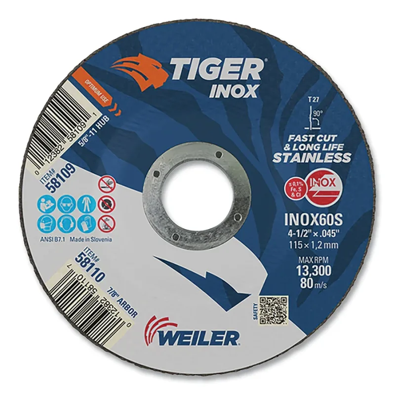 Tiger® INOX Thin Cutting Wheel, 4-1/2 in x .045 in, 7/8 AH