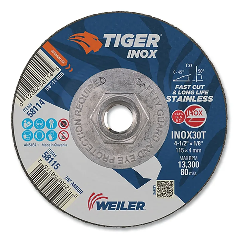 Tiger Inox Combo Wheels, 4.5 in Dia, 1/4 in Thick, 7/8 in Arbor