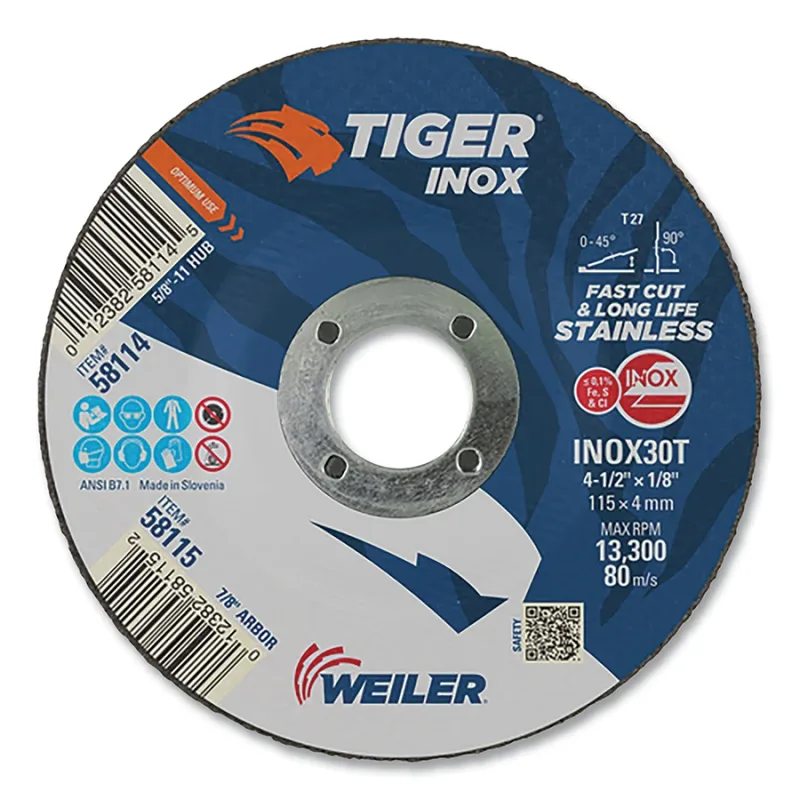 Tiger Inox Combo Wheels, 4.5 in Dia, 1/8 in Thick, 5/8 in-11 Arbor