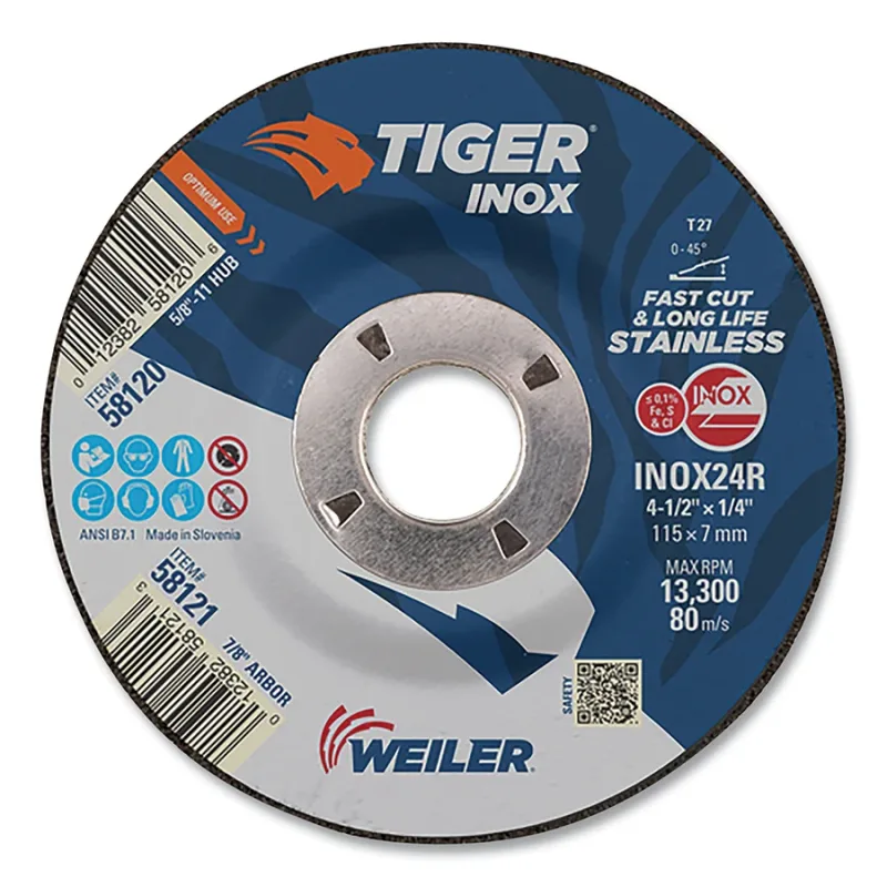 Tiger® Inox Grinding Wheel, 4-1/2 in Dia, 1/4 in Thick, 7/8 in Arbor