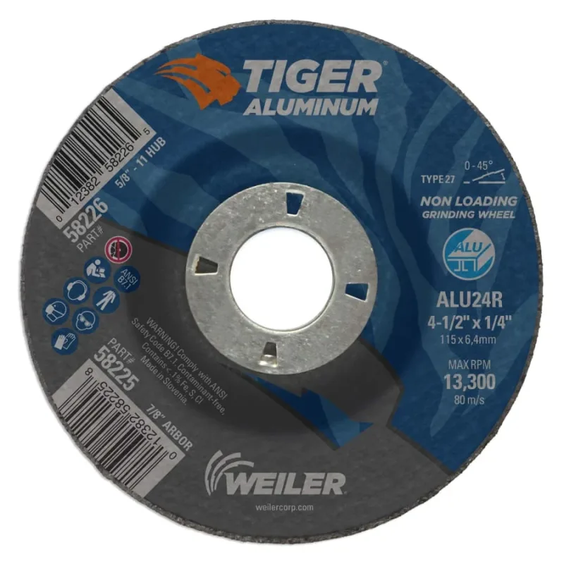 Aluminum Combo Wheels, 4 1/2 in Dia, 7/8 in Arbor, Type 27, 24 Grit, Alum. Oxide