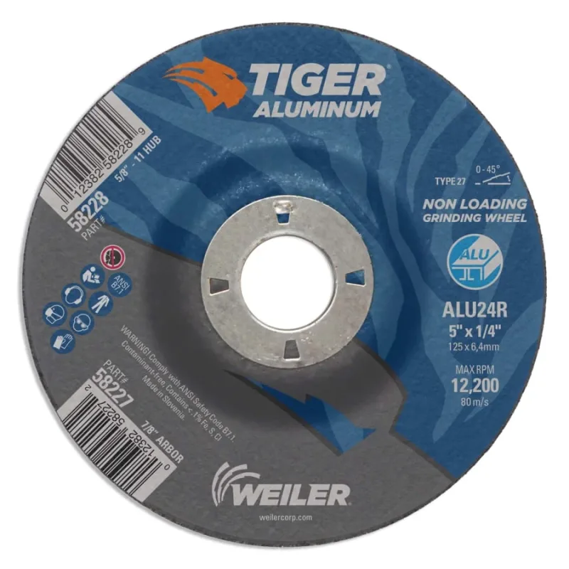 Aluminum Combo Wheels, 5 in Dia., 7/8 in Arbor, Type 27, 24 Grit, Alum. Oxide