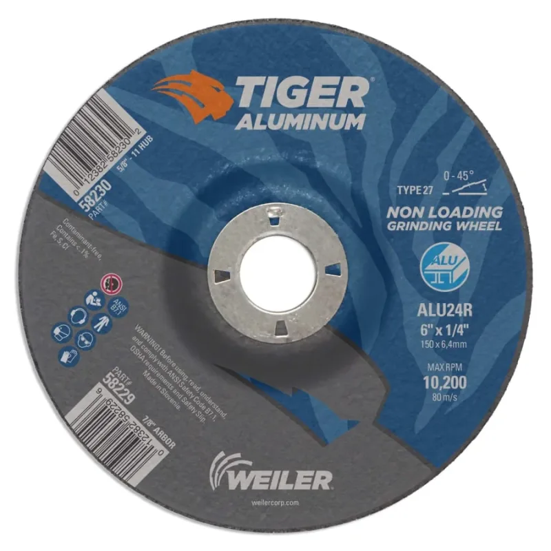 Aluminum Combo Wheels, 6 in Dia., 7/8 in Arbor, Type 27, 24 Grit, Alum. Oxide