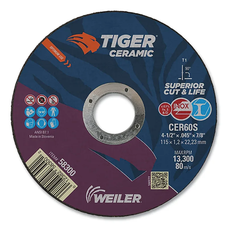 Tiger™ Ceramic Cutting Wheel, 4.5 in Diameter, 0.045in Thick, 24/bx
