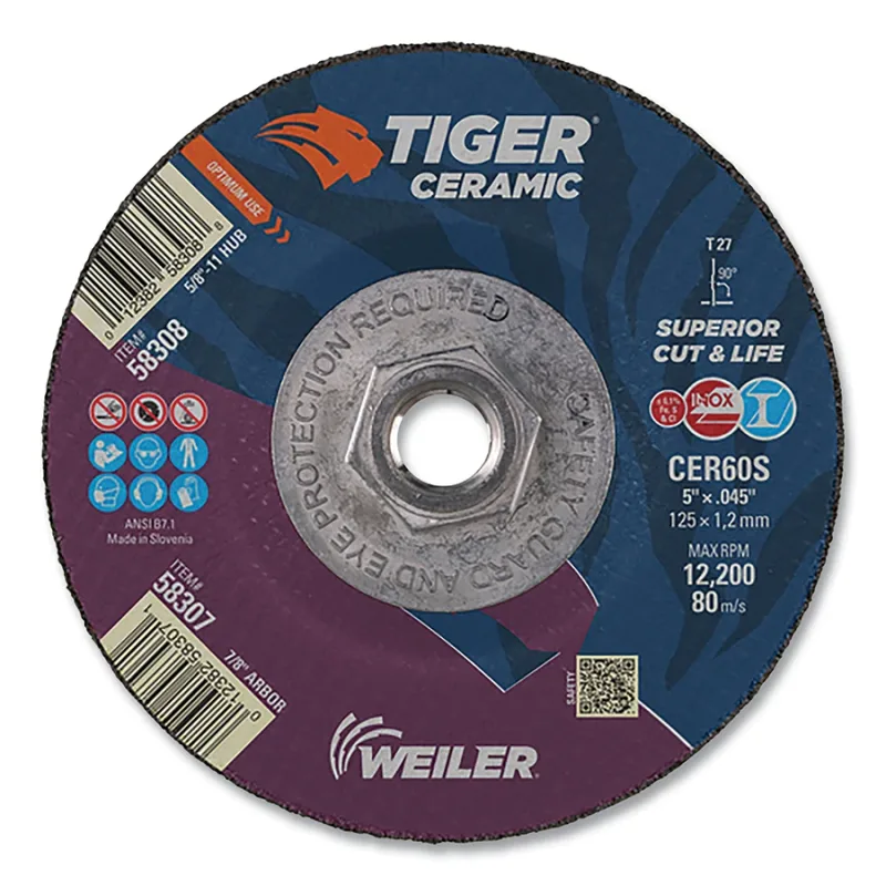 Tiger Ceramic Cutting Wheels, 5" Dia., 0.045" Thick, 60 Grit, Ceramic Alumina