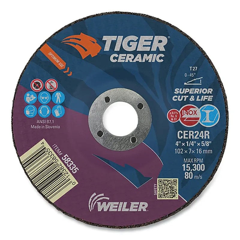 4 in x 1/4 in TIGER CERAMIC Type 27 Grinding Wheel CER24R 5/8 Arbor Hole
