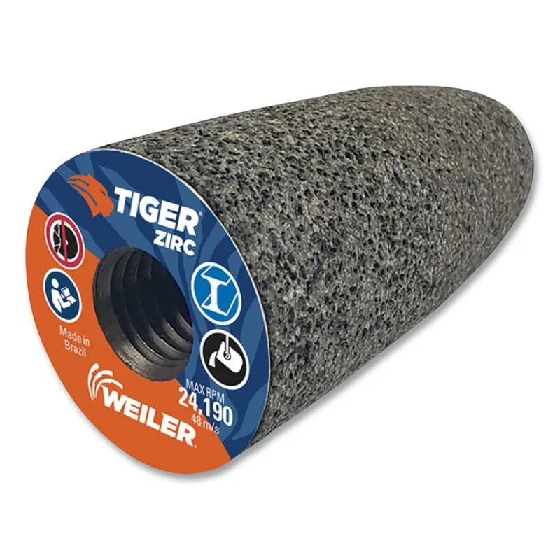 Tiger® Grinding Cone, 1.5 in dia x 2-1/2 in Thick x 5/8 in-11 Arbor, 20 Grit, Zirconia Alumina, Type 16, 12 EA/BX