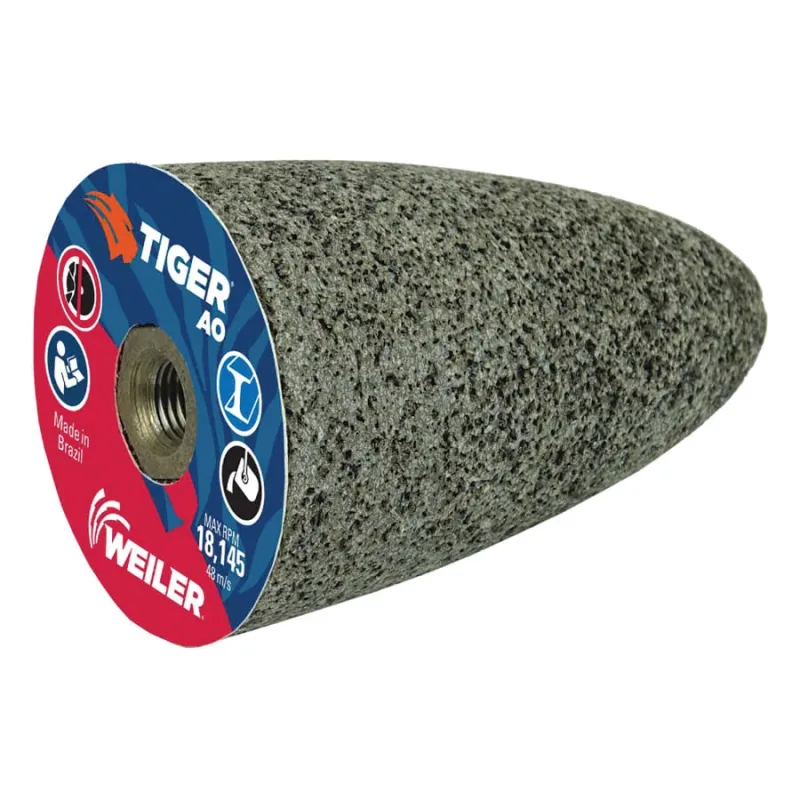 Tiger® Grinding Cone, 2 in dia x 3 in Thick x 3/8 in-24 Arbor, 24 Grit, Aluminum Oxide, Type 16, 12 EA/BX