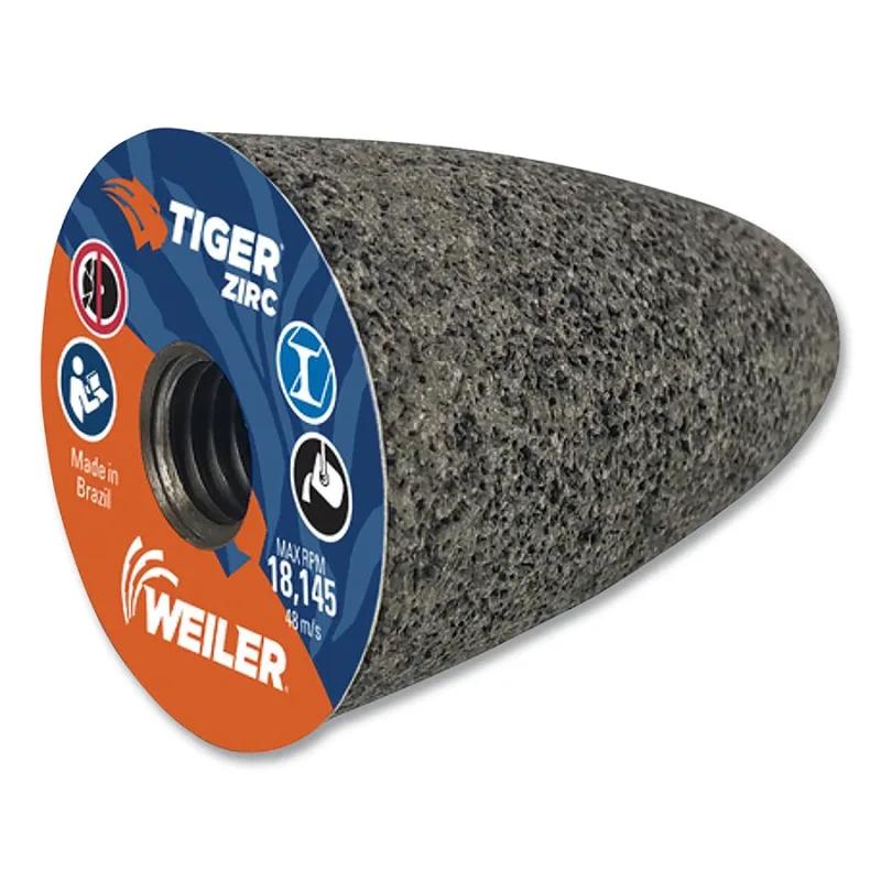 Tiger® Grinding Cone, 2 in dia x 3 in Thick x 5/8 in-11 Arbor, 20 Grit, Zirconia Alumina, Type 16, 12 EA/BX