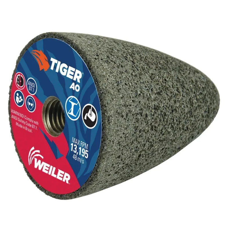 Tiger® Grinding Cone, 2-3/4 in dia x 3 in Thick x 5/8 in-11 Arbor, 24 Grit, Aluminum Oxide, Type 16, 12 EA/BX