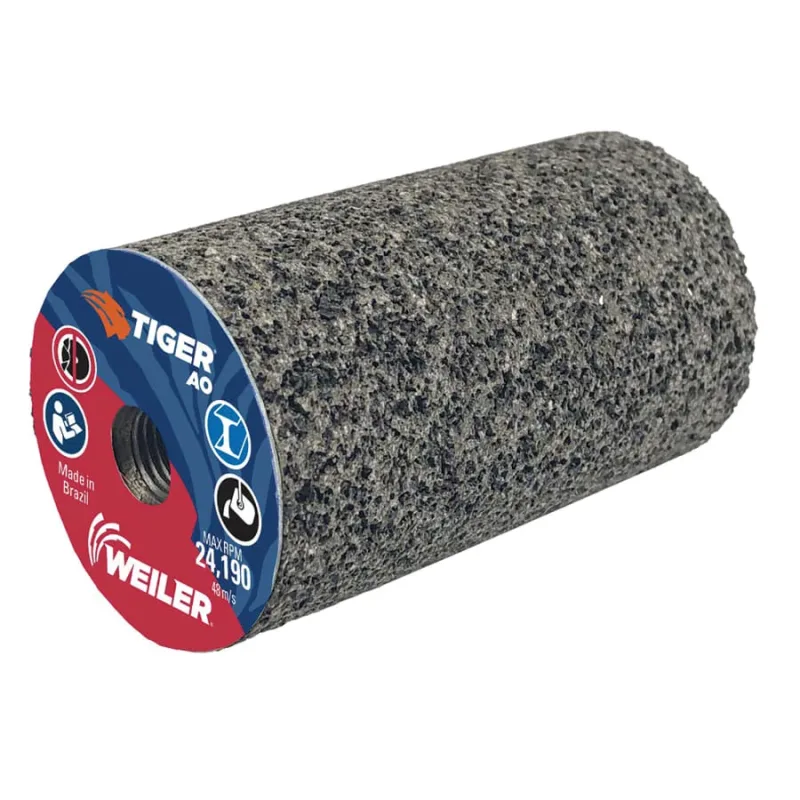 Tiger® Grinding Plug, 1-1/2 in dia x 2-1/2 in Thick x 3/8 in-24 Arbor, 24 Grit, Aluminum Oxide, Type 18, 12 EA/BX
